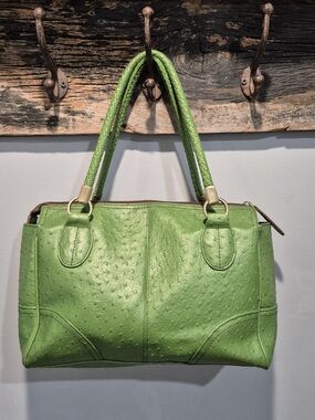 Vintage Liz Claiborne Green Ostrich Embossed Satchel Handbag Y2K
